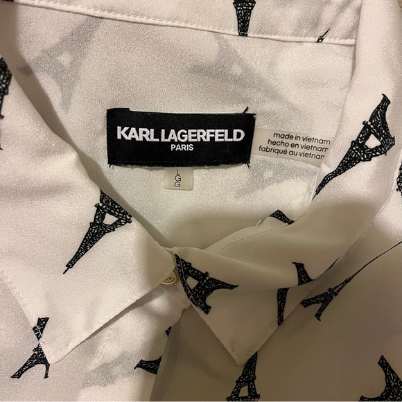 Karl Langerfeld Paris eiffel tower print long sleeve button up shirt L - Picture 6 of 6